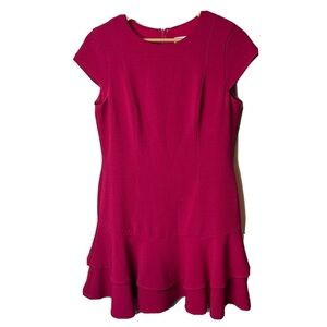 Eliza J Scoop Neck Cap Sleeve Drop Waist Raspberry Pink Colored Dress Size 8